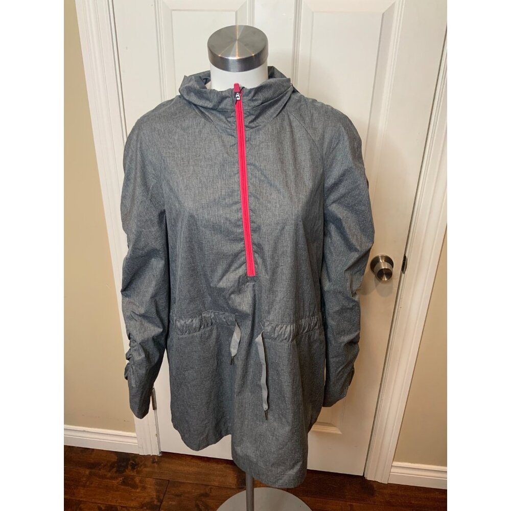 Fabletics Danielle Gray Micro Polka Dot 1/4 Zip Pullover Hooded Jacket, Sze 2XL